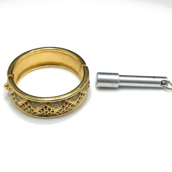 Vintage Swarovski Rhinestone Hinged Bracelet, Gold Plated, Missing Rhinestones - Picture 8 of 10